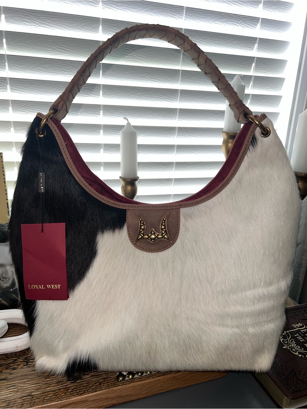 Loyal West by Myra Cowhide Hobo Shoulder Bag in Black & White